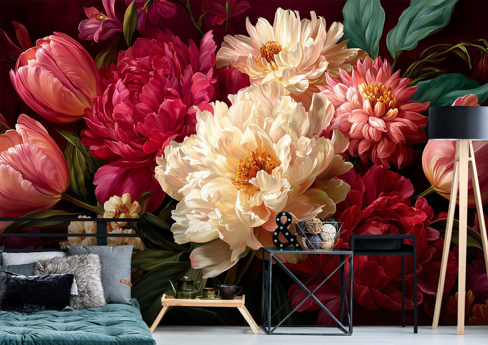 Lavish Burgundy Floral Oversized Floral Wallpaper – detail view, Golden Era Walls