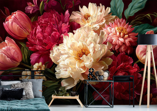 Lavish Burgundy Floral Oversized Floral Wallpaper – detail view, Golden Era Walls