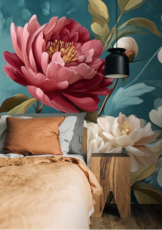 Legant Peony Floral Cream Floral Wallpaper – detail view, Golden Era Walls