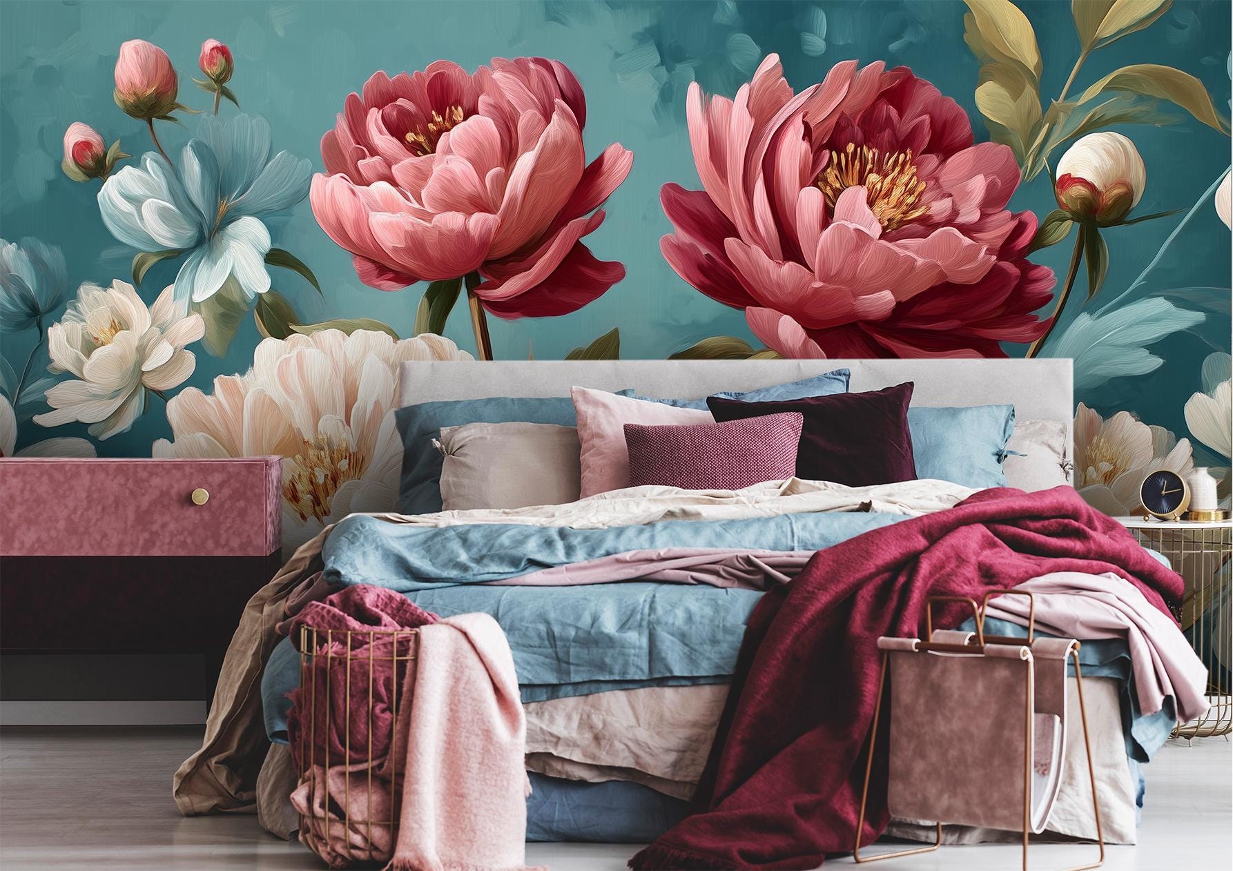 Legant Peony Floral Cream Floral Wallpaper – alternate view, Golden Era Walls