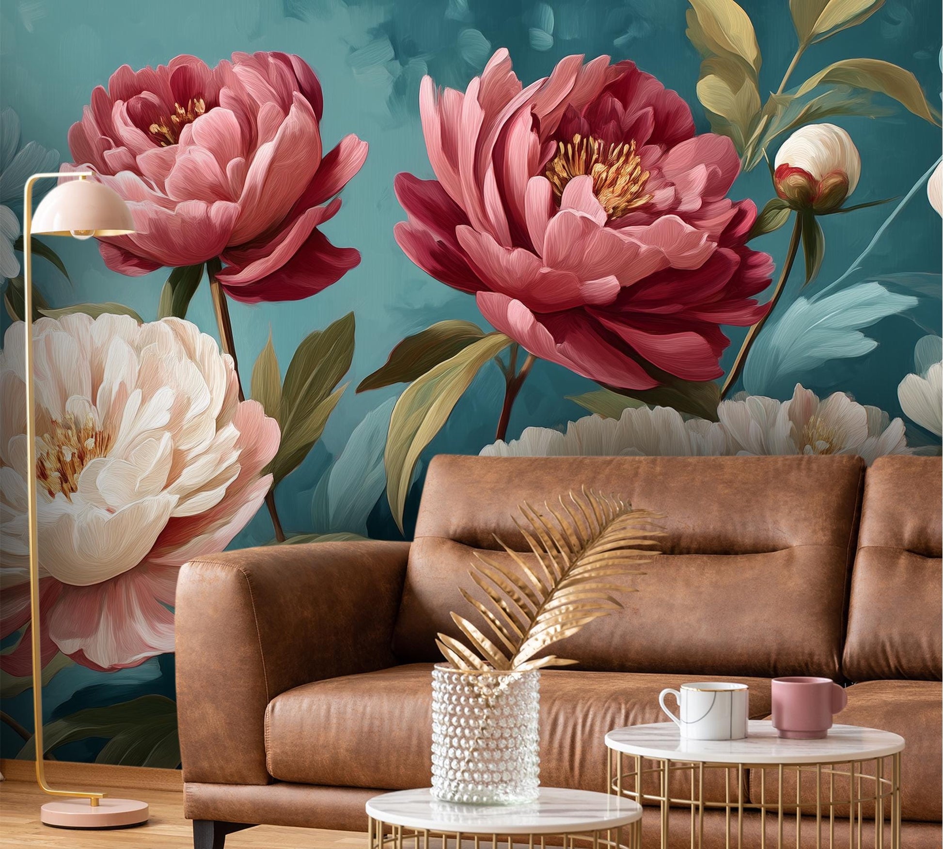Legant Peony Floral Cream Floral Wallpaper – room setting, Golden Era Walls