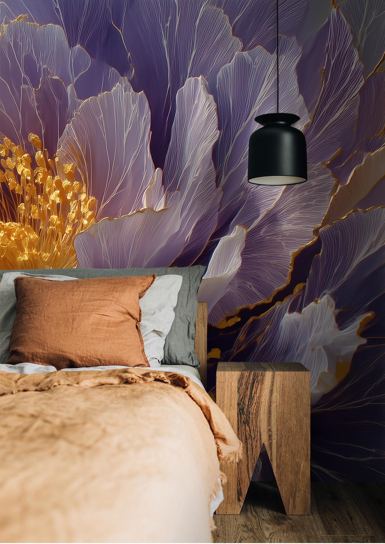 Violet Peony Flower Romantic Floral Wallpaper – scale reference, Golden Era Walls
