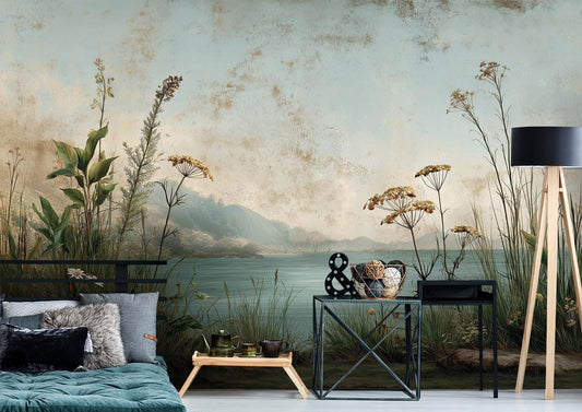 Vintage Landscape Fresco Style Floral Wallpaper – detail view, Golden Era Walls