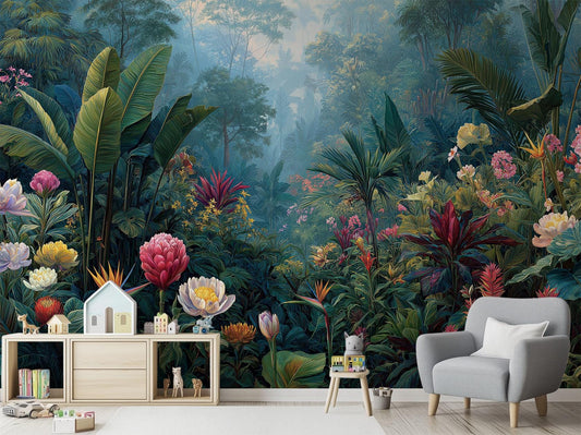 Tropical Rainforest Lush Banana Floral Wallpaper – detail view, Golden Era Walls