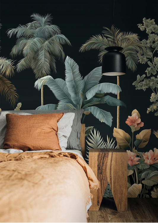 Tropical Rainforest Lush Banana Floral Wallpaper – lifestyle view, Golden Era Walls