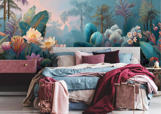 Tropical Lotus Oversized Jungle Floral Wallpaper – detail view, Golden Era Walls