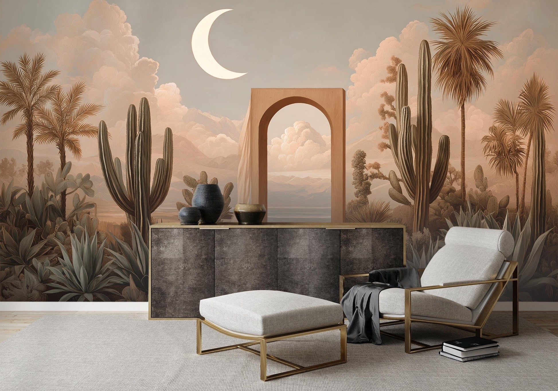 Surreal Desert Succulent Garden Floral Wallpaper – detail view, Golden Era Walls