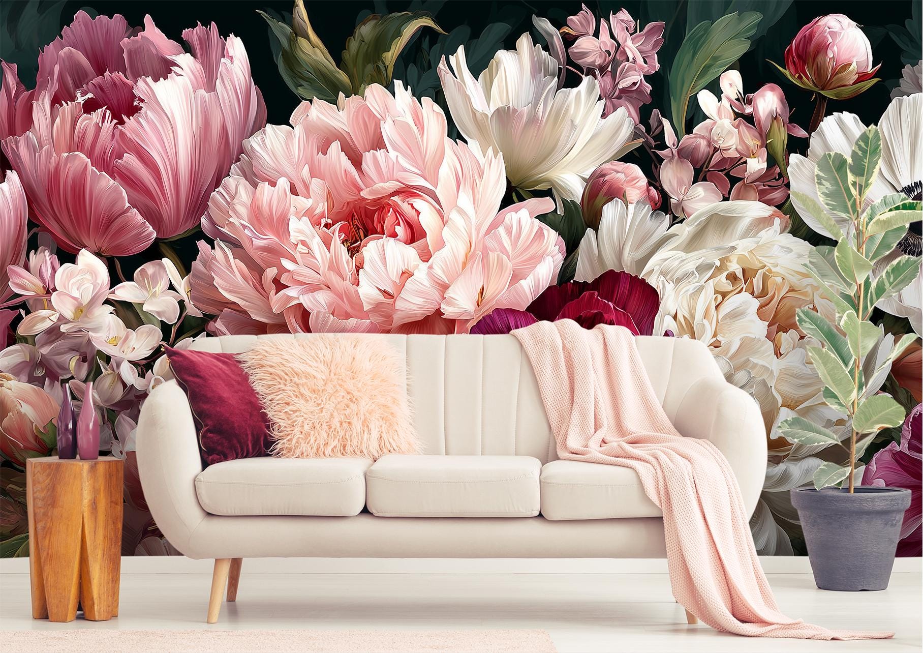 Romantic Peony Anemone Floral Floral Wallpaper – detail view, Golden Era Walls