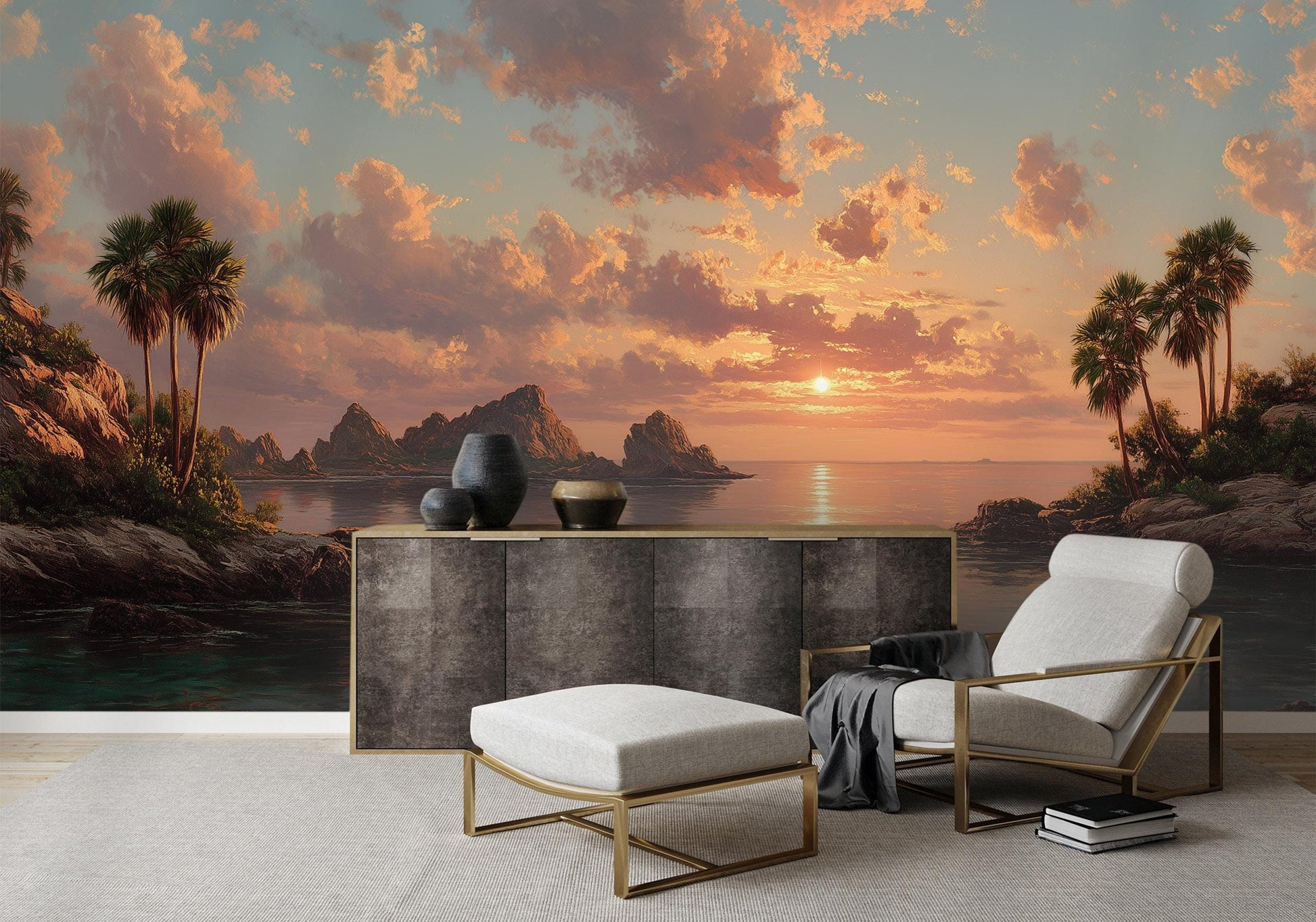 Ocean Sunset Tropical Beach Tropical Wallpaper – scale reference, Golden Era Walls