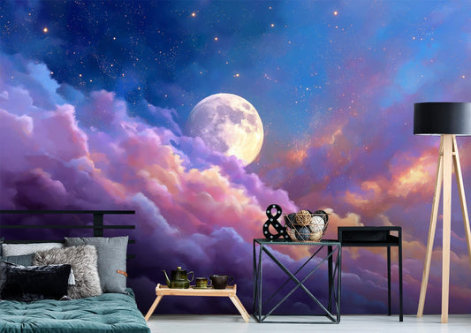 Moonlit Sky Pastel Clouds Wallpaper – detail view, Golden Era Walls