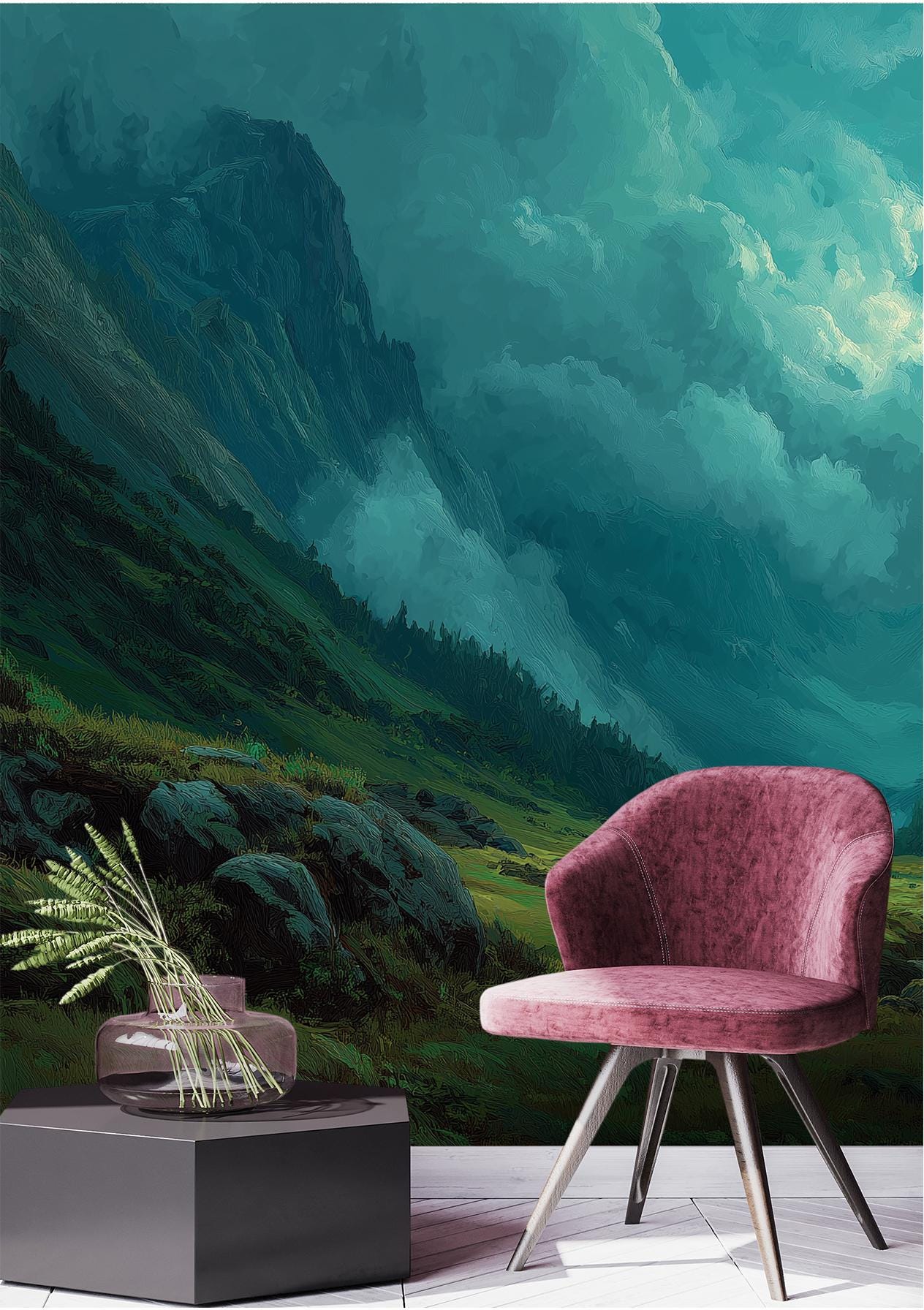 Moonlit Mountain Night Sky Wallpaper – scale reference, Golden Era Walls