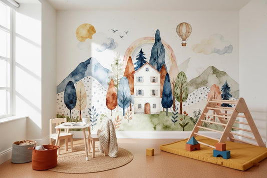 Whimsical Watercolor Forest Pastel Wallpaper – peel and stick wallpaper mural, Golden Era Walls