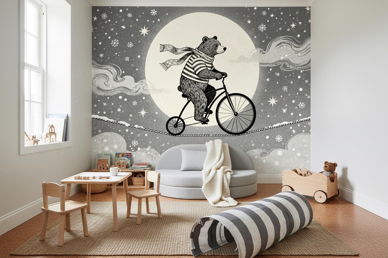 Enchanting Bear Unicycle Dreamy Wallpaper – alternate view, Golden Era Walls