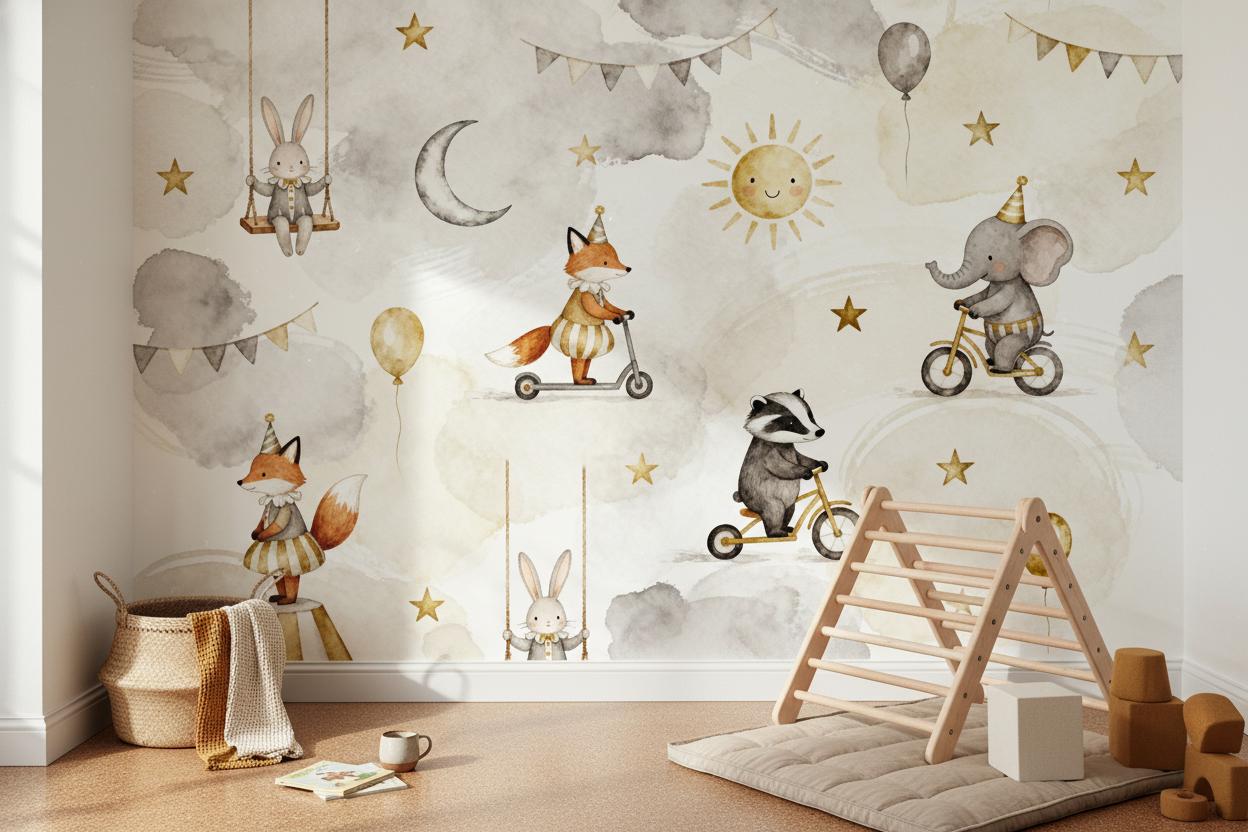 Whimsical Gray Gold Watercolor Wallpaper – lifestyle view, Golden Era Walls