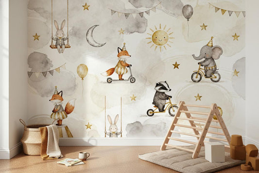 Whimsical Gray Gold Watercolor Wallpaper – lifestyle view, Golden Era Walls
