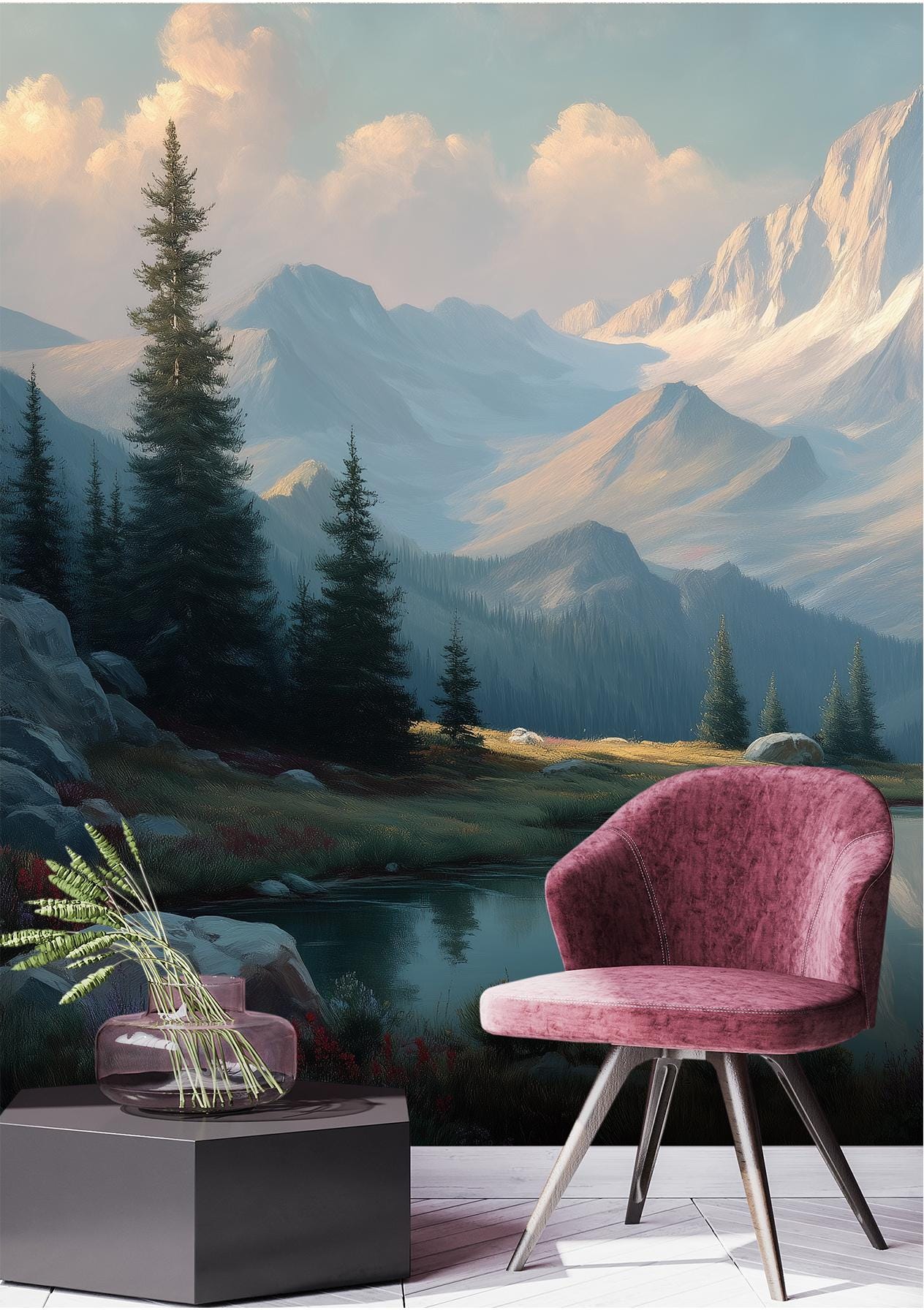 Alpine Mountain Snow Peaks Wallpaper – peel and stick wallpaper mural, Golden Era Walls