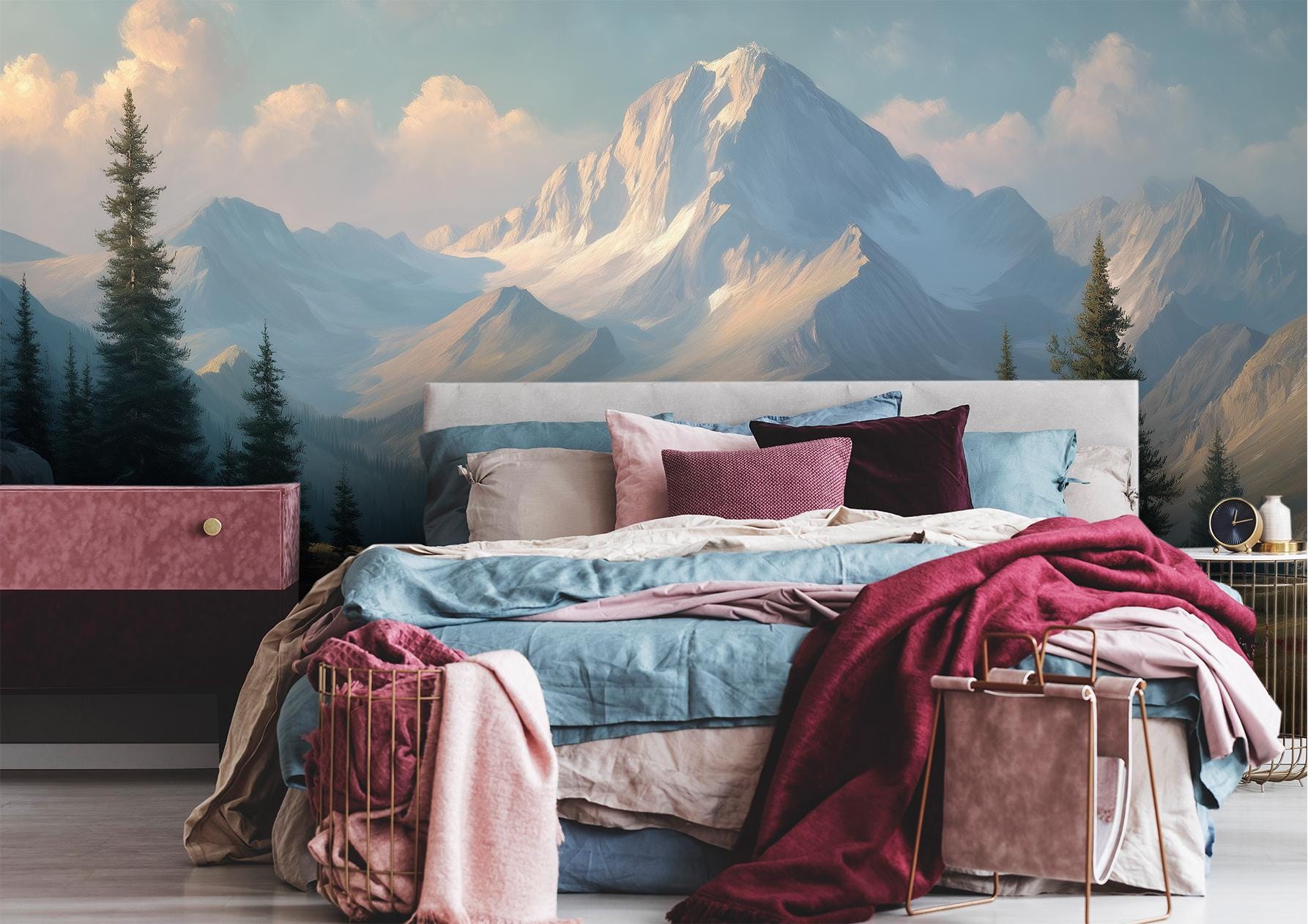 Alpine Mountain Snow Peaks Wallpaper – alternate view, Golden Era Walls