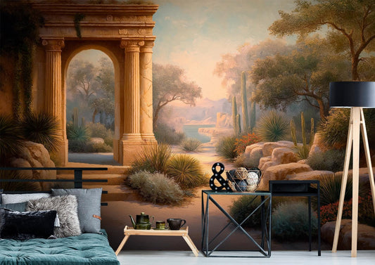 Ancient Archway Desert Mediterranean Wallpaper – peel and stick wallpaper mural, Golden Era Walls
