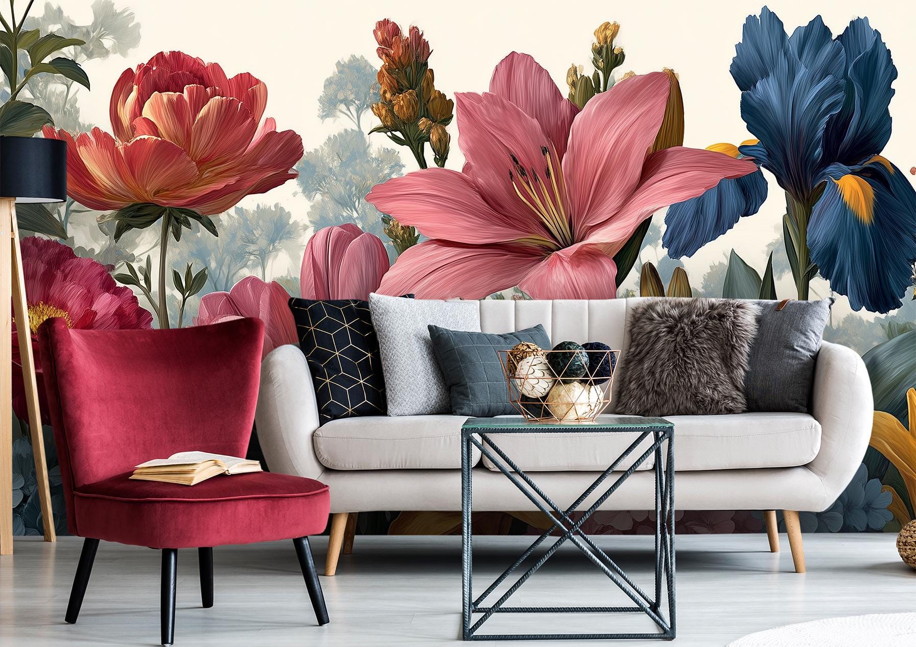 Bold Botanical Symphony Vibrant Floral Wallpaper – alternate view, Golden Era Walls
