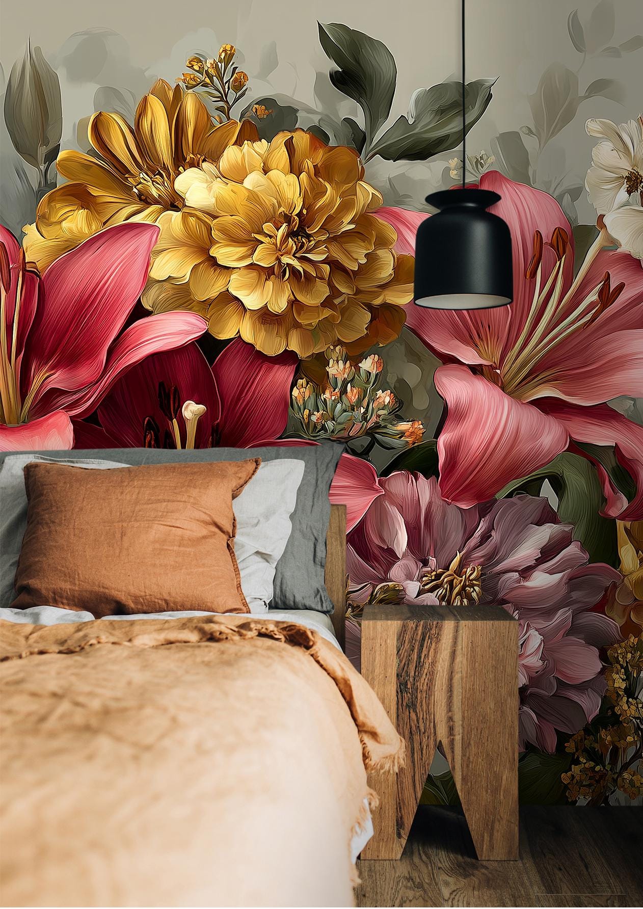 Botanical Bloom Elegant Watercolor Floral Wallpaper – lifestyle view, Golden Era Walls