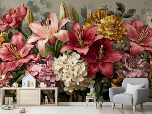 Botanical Bloom Elegant Watercolor Floral Wallpaper – detail view, Golden Era Walls