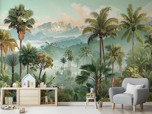 Botanical Tropical Exotic Palm Floral Wallpaper – detail view, Golden Era Walls