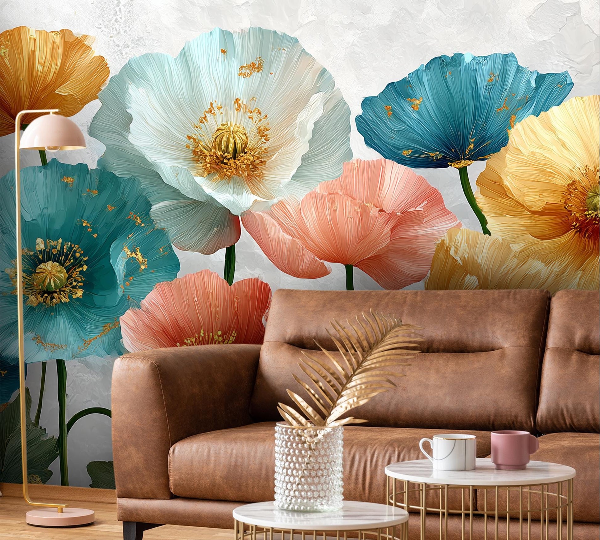 Bright Floral Dreamy Poppies Floral Wallpaper – detail view, Golden Era Walls