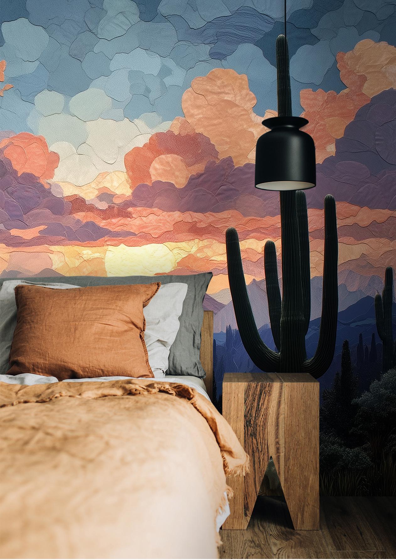 Cactus Sunset Expansive Desert Wallpaper – alternate view, Golden Era Walls