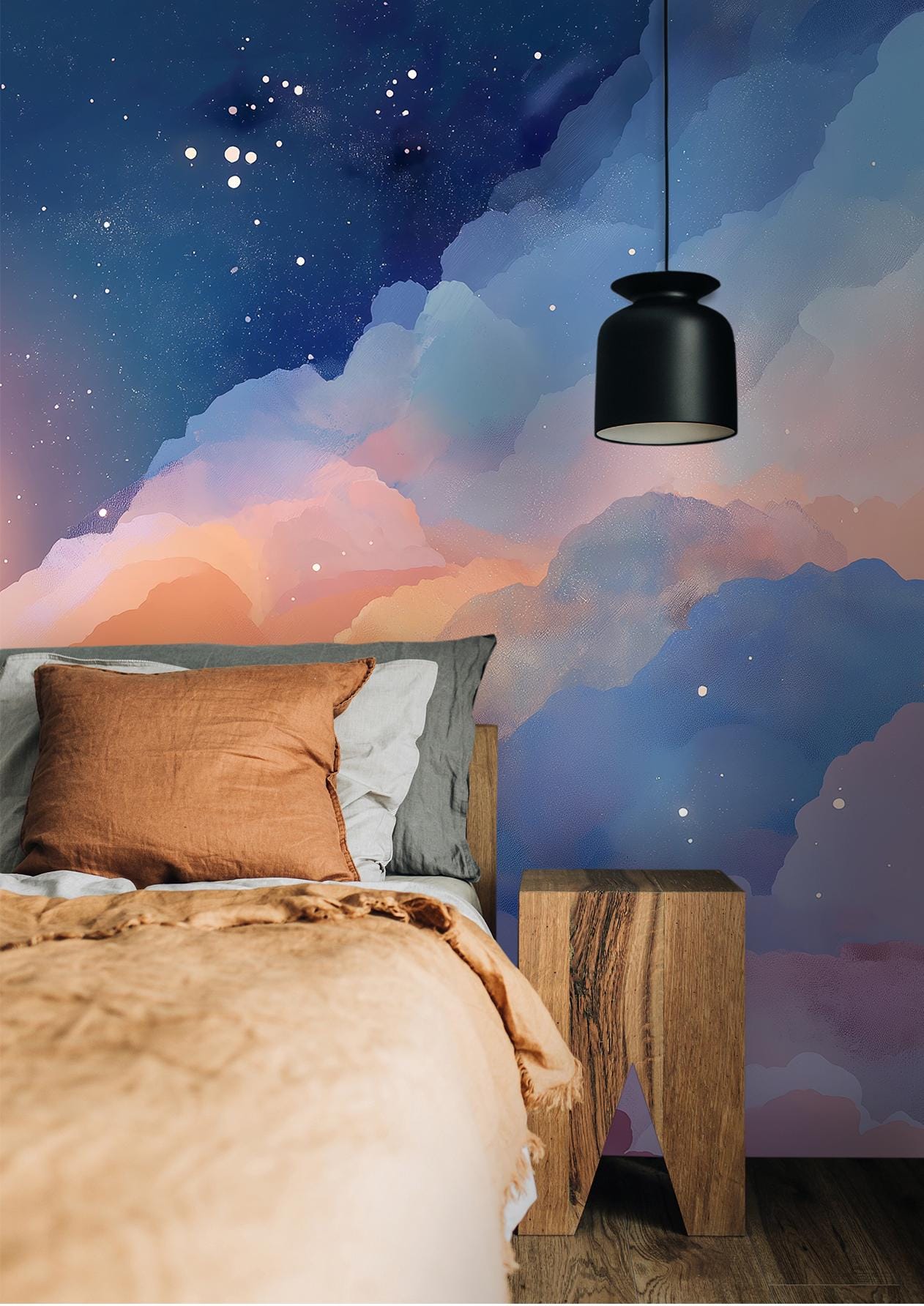 Celestial Clouds Full Moon Geometric Wallpaper – alternate view, Golden Era Walls