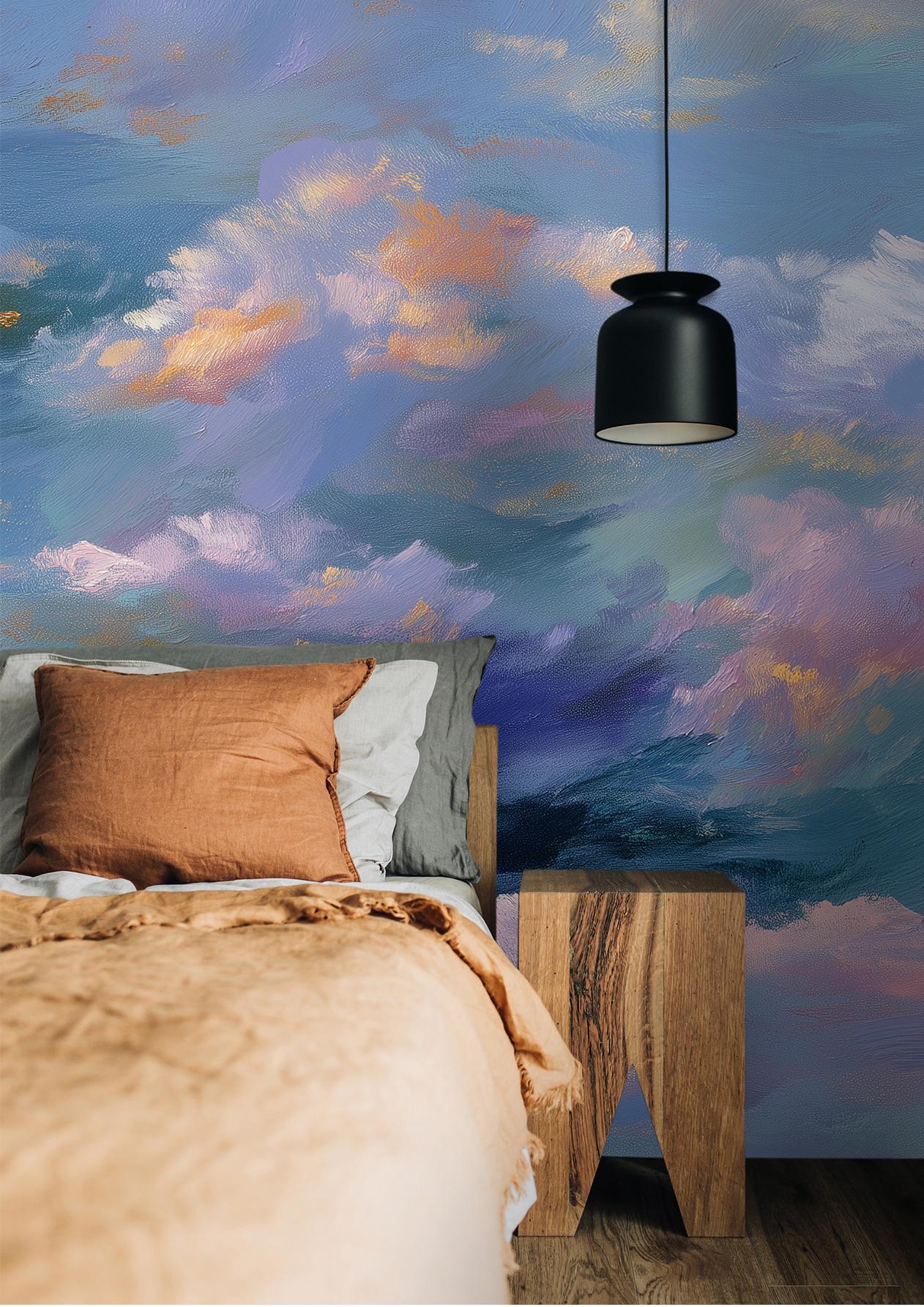 Cloud Soft Pastel Sky Geometric Wallpaper – detail view, Golden Era Walls