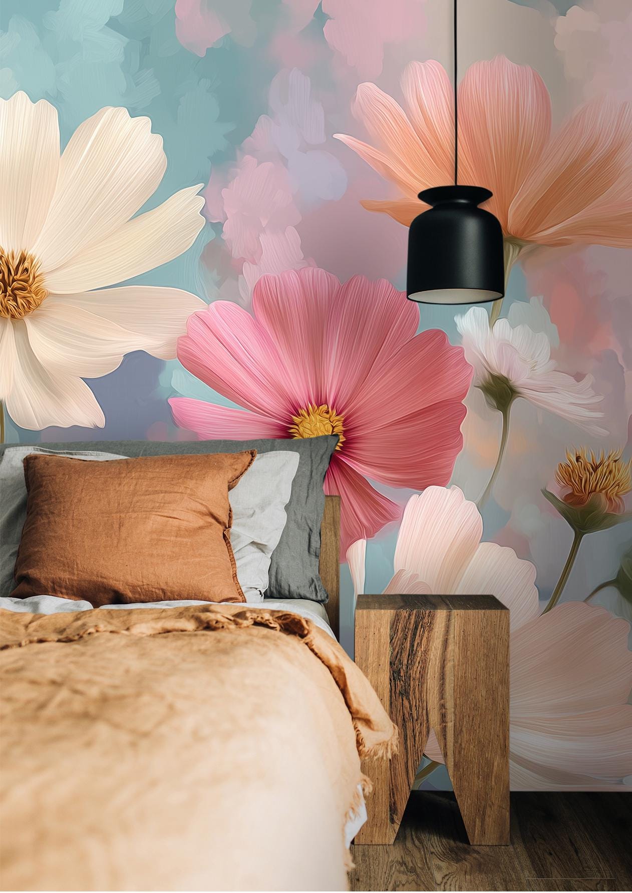 Cosmos Flower Renter Friendly Floral Wallpaper – alternate view, Golden Era Walls