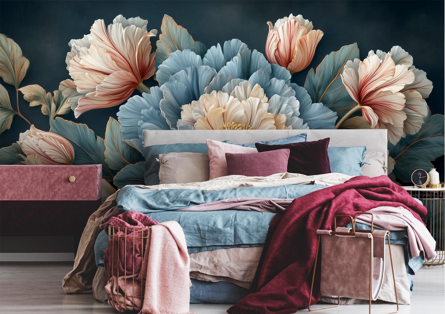 Dark Floral Peony Moody Floral Wallpaper – scale reference, Golden Era Walls