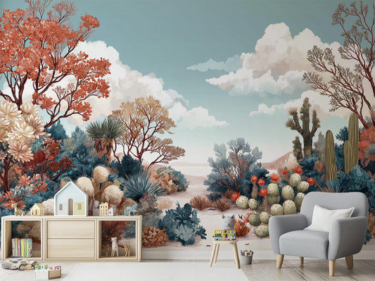 Desert Cactus Or Pre Floral Wallpaper – room setting, Golden Era Walls