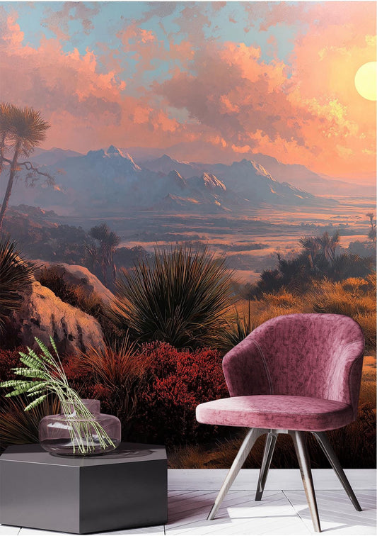 Desert Sunset Landscape Southwestern Wallpaper – detail view, Golden Era Walls