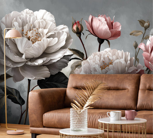 Elegant Dark Floral Oversized Floral Wallpaper – lifestyle view, Golden Era Walls
