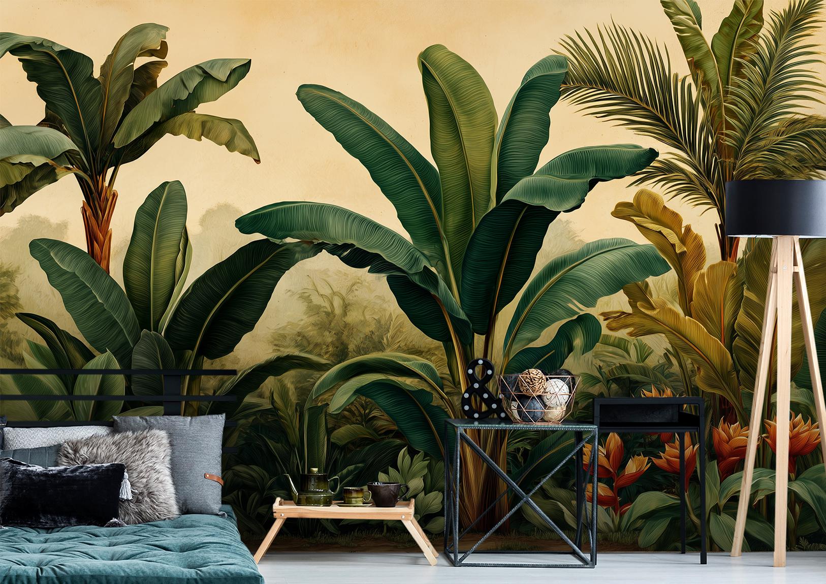 Exotic Jungle Tropical Banana Floral Wallpaper – detail view, Golden Era Walls