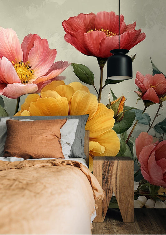 Expressive Watercolor Floral Oversized Floral Wallpaper – detail view, Golden Era Walls