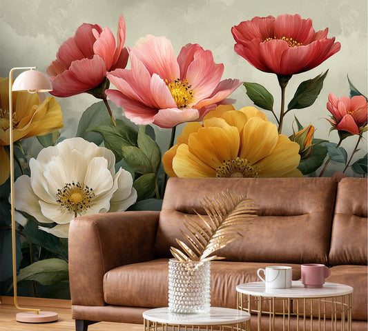 Expressive Watercolor Floral Oversized Floral Wallpaper – lifestyle view, Golden Era Walls