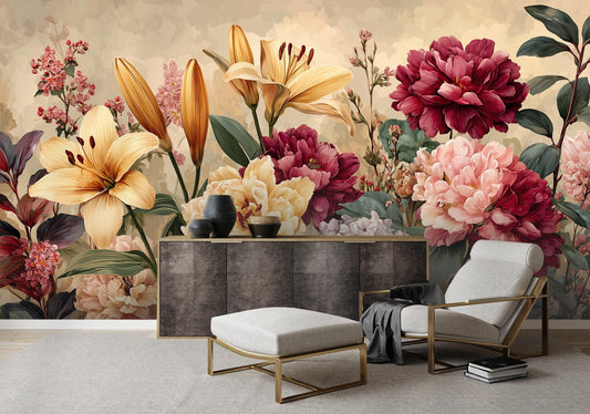 Golden Bloom Elegance Vintage Floral Wallpaper – detail view, Golden Era Walls