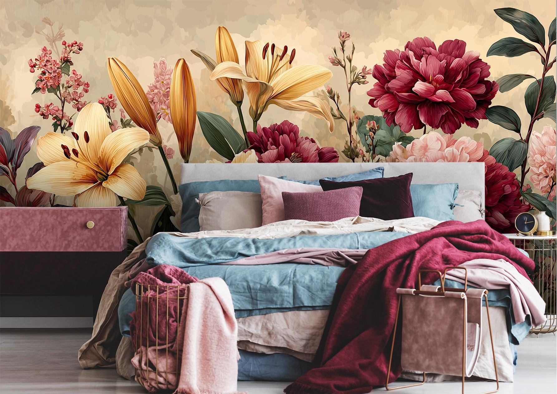 Golden Bloom Elegance Vintage Floral Wallpaper – alternate view, Golden Era Walls