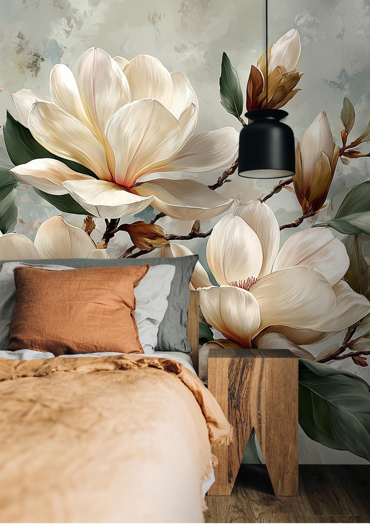 Ivory Magnolia Floral Botanical Floral Wallpaper – scale reference, Golden Era Walls
