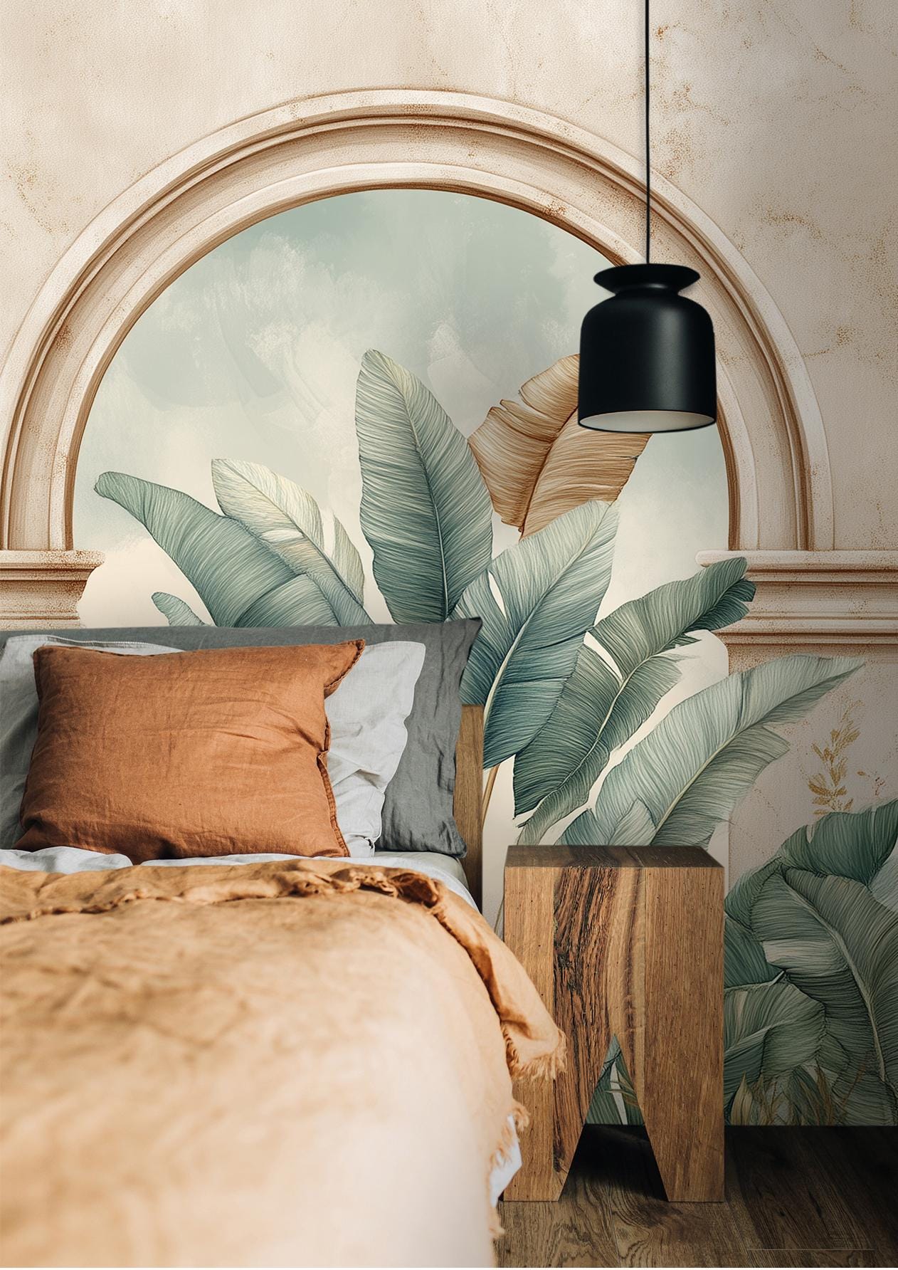 Light Watercolor Arch Botanical Floral Wallpaper – alternate view, Golden Era Walls