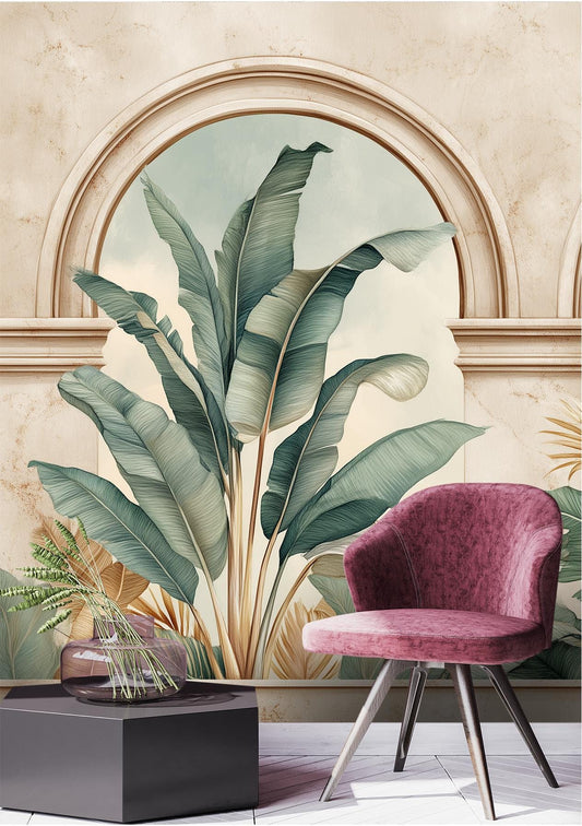 Light Watercolor Arch Botanical Floral Wallpaper – detail view, Golden Era Walls