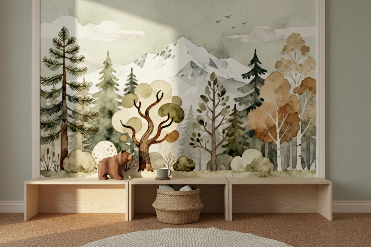 Watercolor Sea Life Dark Coastal Wallpaper – scale reference, Golden Era Walls