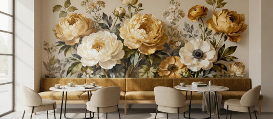 Vintage Golden Floral Moody Floral Wallpaper – peel and stick wallpaper mural, Golden Era Walls