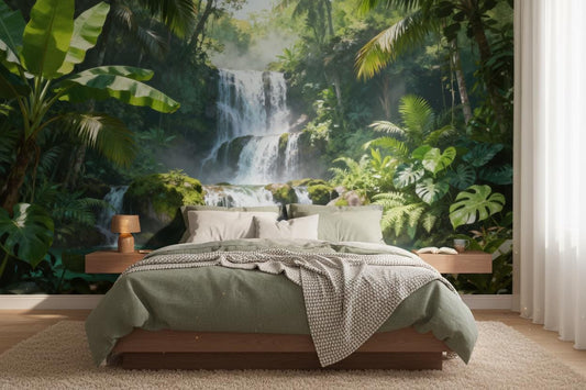 Vibrant Tropical Jungle Botanical Floral Wallpaper – peel and stick wallpaper mural, Golden Era Walls