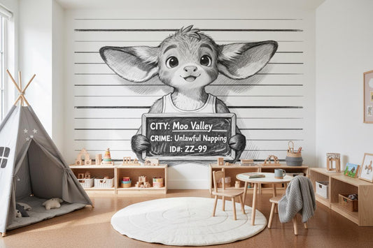 Whimsical Cartoon Animal Mugshot Wallpaper – detail view, Golden Era Walls