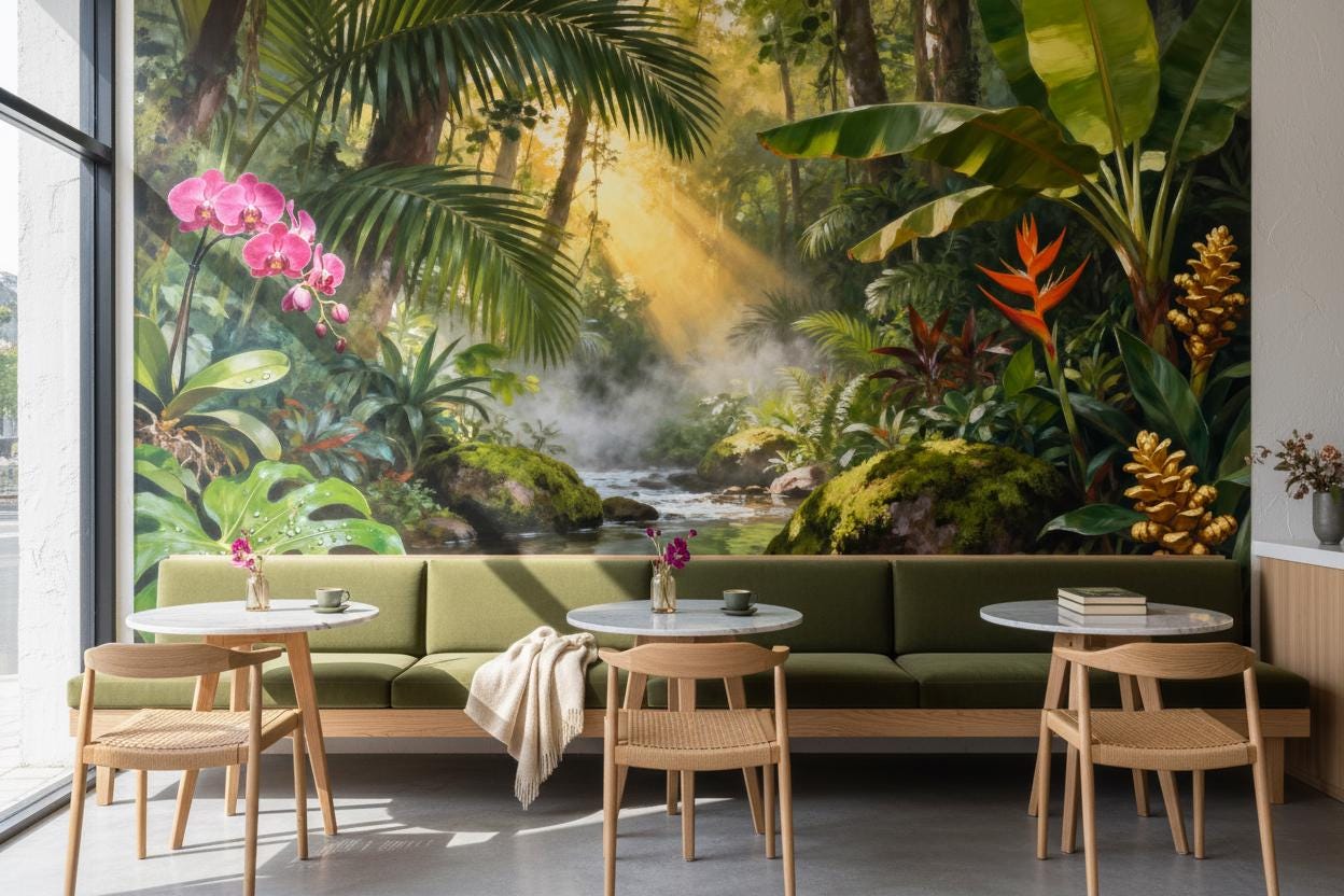 Tropical Rainforest Non Woven Floral Wallpaper – alternate view, Golden Era Walls