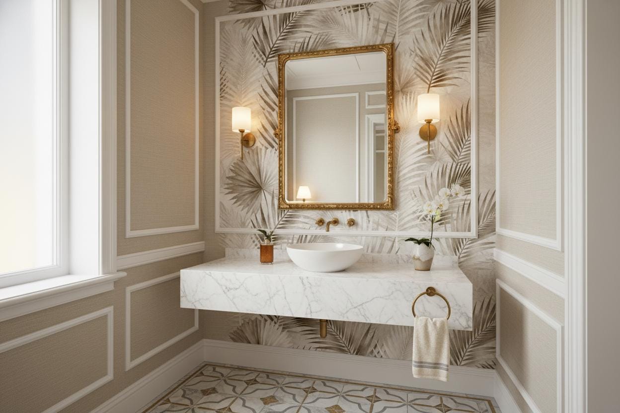 Tropical Sunset Vintage Orange Floral Wallpaper – alternate view, Golden Era Walls