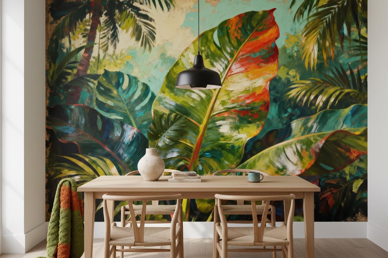 Tropical Rainforest Non Woven Floral Wallpaper – peel and stick wallpaper mural, Golden Era Walls